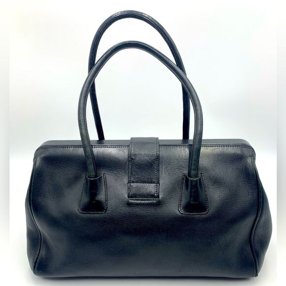Auth PRADA Black Vitello Leather Speedy Boston Doctor Fibbia Bag Preloved - Picture 5 of 10